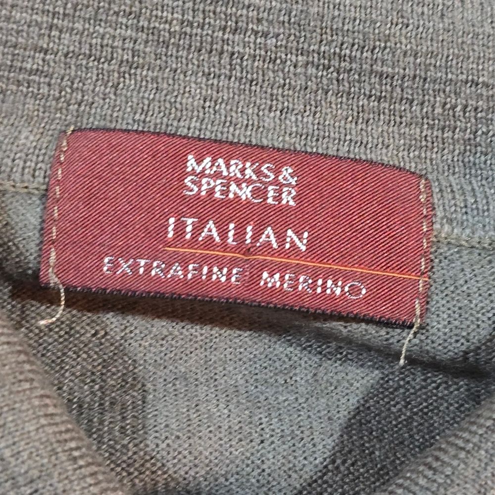 Marks & Spencer Mens Taupe Gray Merino Wool Extra Fine Collared Henley Sweater L — image 4 of 8